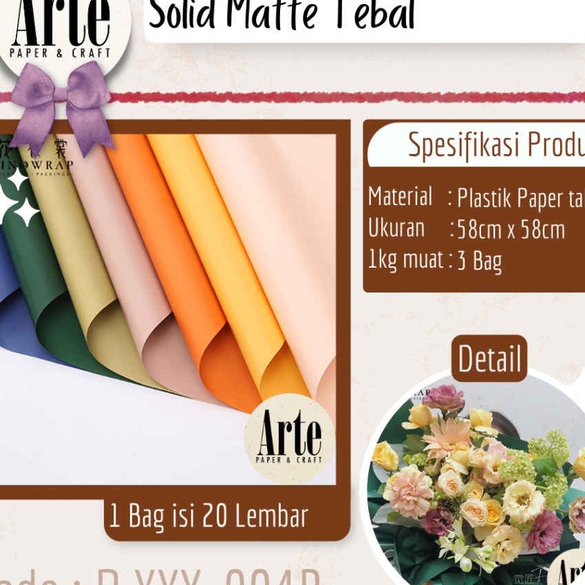 

[V-G㊖☆X] 20 Lembar Cellophane Solid Matte Tebal Sinowrap Ori Kertas Buket Bunga Korean Tebal Waterproof Flower Wrapping Paper Calor Kado Arte Grosir Florist Supply Jakarta Bekasi P.XXY-004B/ laangsung.kirim.