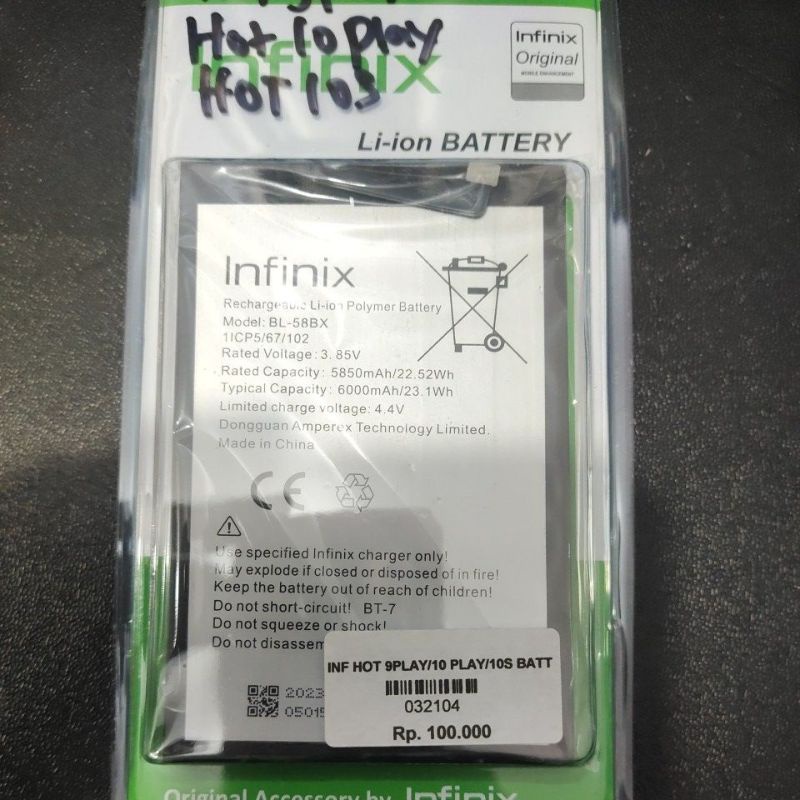 BATERAI INFINIX HOT 9PLAY/10PLAY/10S BL-58BX