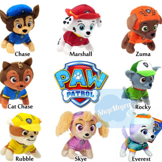 Boneka Paw Patrol Mini Plush Everest Rocky Marshall Skye Chase Rubble