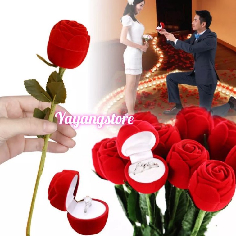 HARGA TERMURAAH KOTAK CINCIN / BOX CINCIN / TEMPAT CINCIN / RING BOX / GIFT BOX BUNGA MAWAR MERAH VA