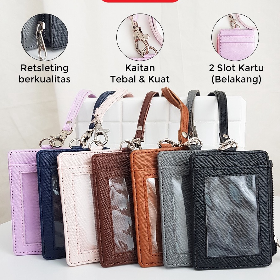 

[♪ A☆0H] Lanyard Resleting Name Tag Seleting ID Card Holder Zipper Kulit Termurah PU Leather Lanyard NameTag- langsung.kirim..