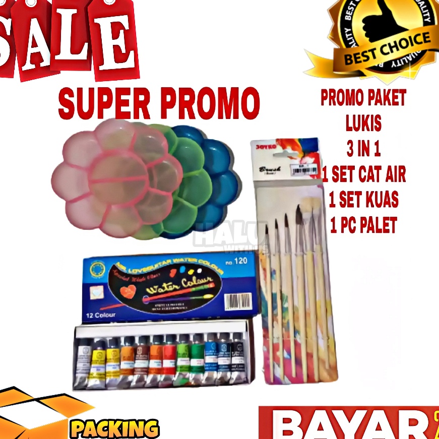 

(♡5Z.♫K] (BISA COD) PROMO 1 Set Paket Melukis 3 In 1 Kuas Lukis Cat Air Palet / Peralatan Kuas Seni Lukis / viral.!!