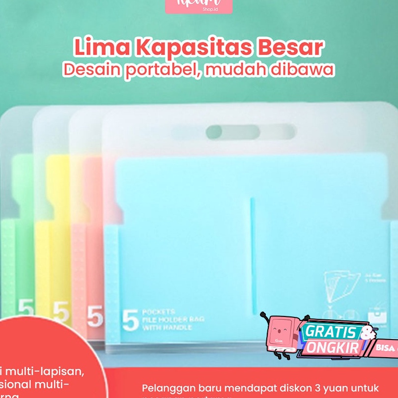 

(✔ V♡4B> Map dokumen plastik 5 slide A4/ File holder cute/ Document bag/ pasti.diikirim..