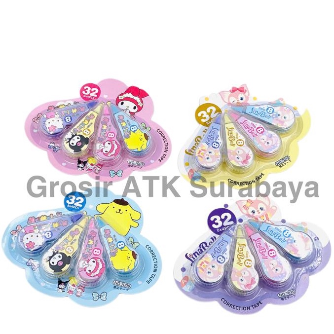 

RTG-70 ( DAPAT 4 CORRECTION ) Correction Tape Tip-Ex Kertas SET Anak Fancy Sanrio Lina Bell Disney Avenger 1 238