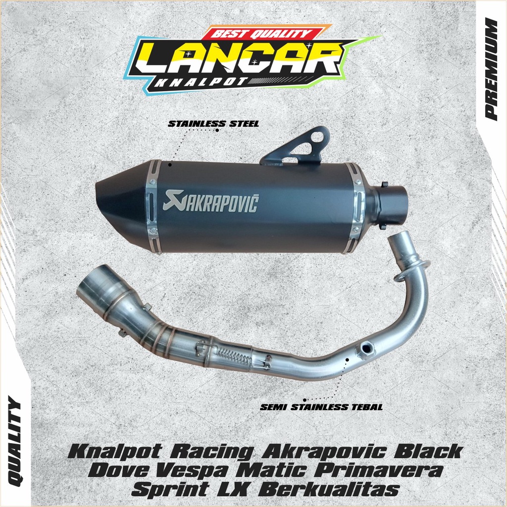 Knalpot Racing Akrapovic Black Dove Vespa Matic Primavera Sprint LX Berkualitas