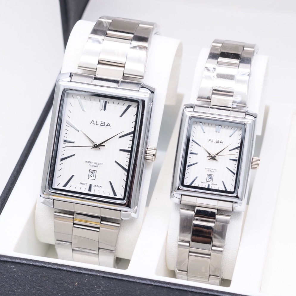 LANGSUNG KIRIM.. SIGNATURE Jam Tangan Couple ALBA Kotak Rantai Tanggal Aktif