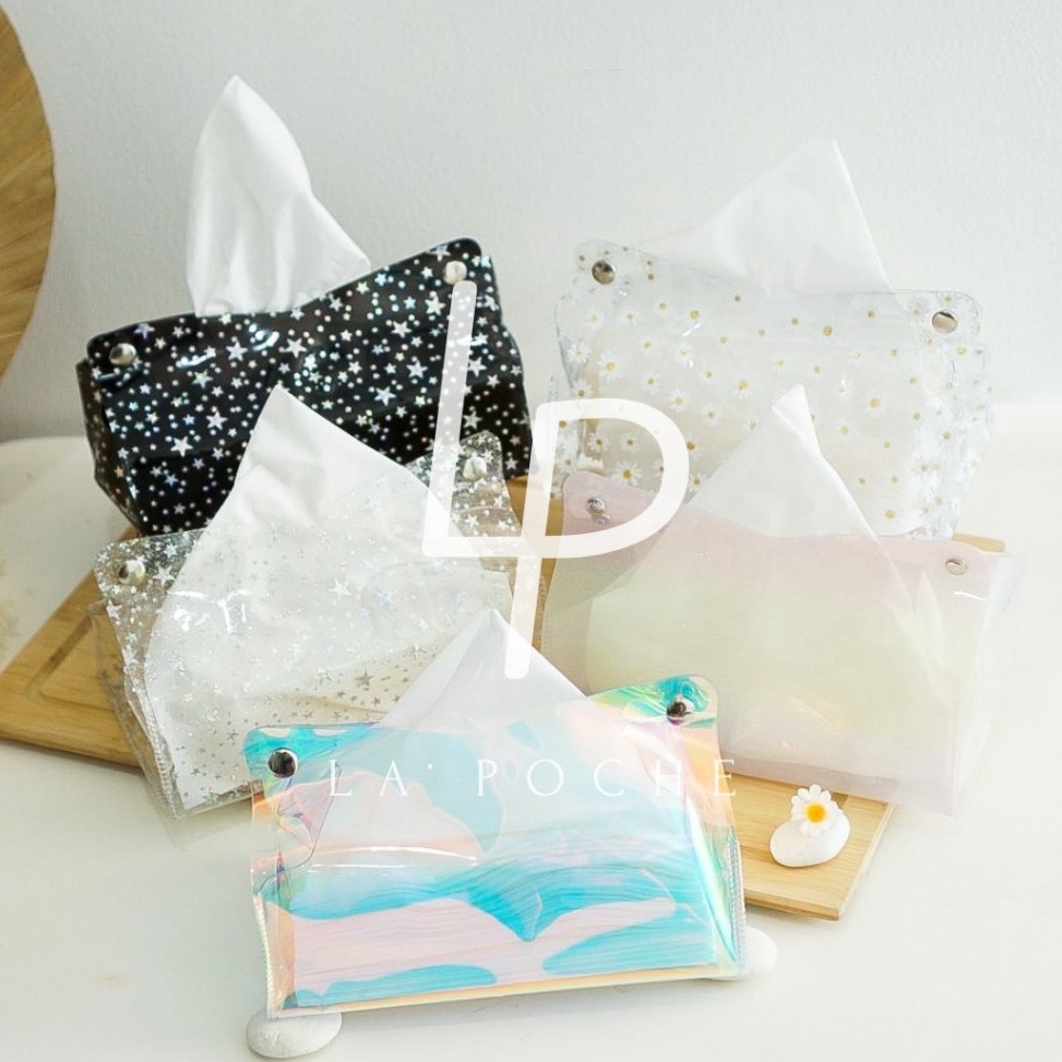 ｀ GROSIR TULIP Tissue Pouch Transparant / Tempat Tisu Transparan / Kotak Tisu Bening / Wadah Tissue 