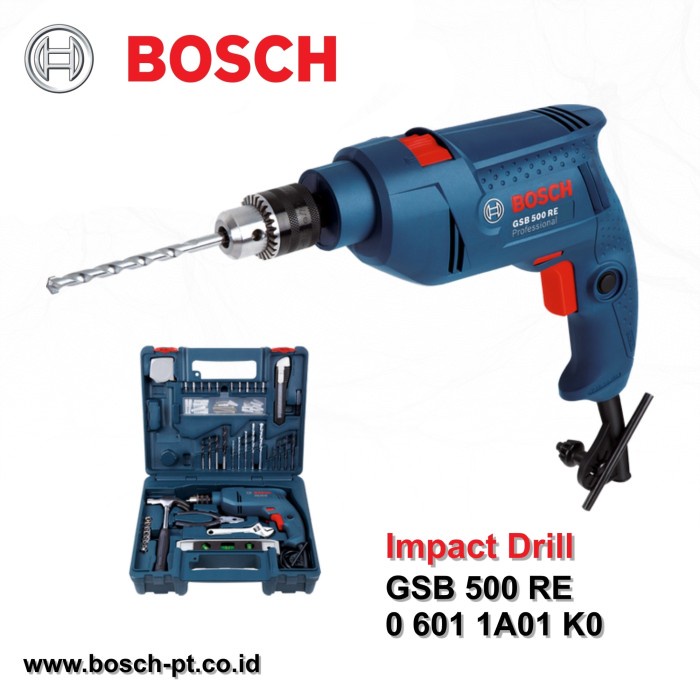Mesin Bor / Impact Drill GSB 500 RE Set Bosch PN 0 601 1A0 1K0