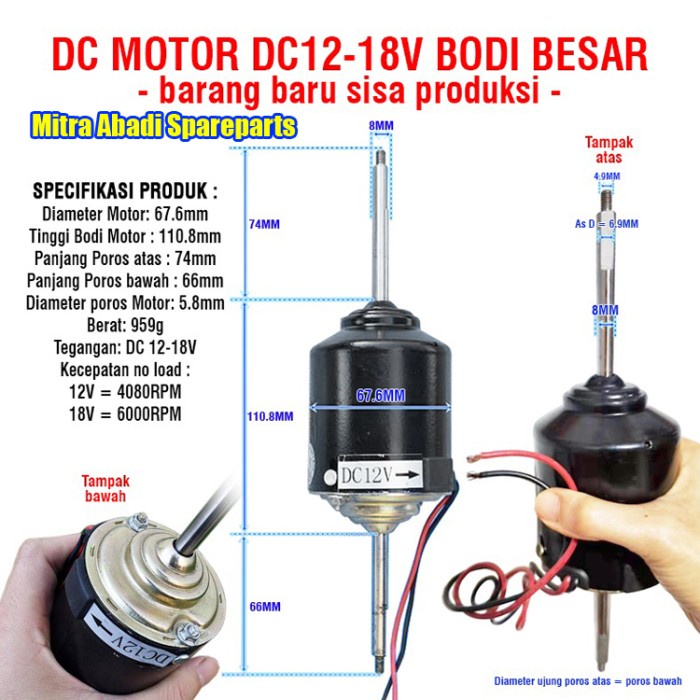 Terlaris Dc Motor Dinamo Fan Dc 12-18V Axis As 8Mm As 2 Sisi Bodi Besar
