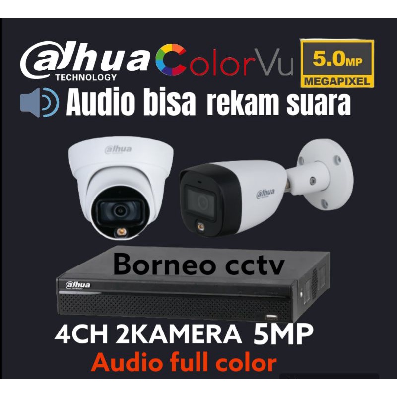 PAKET CCTV DAHUA 5MP 4 CHANNEL 2 KAMERA COLORVU AUDIO FULL COLOR