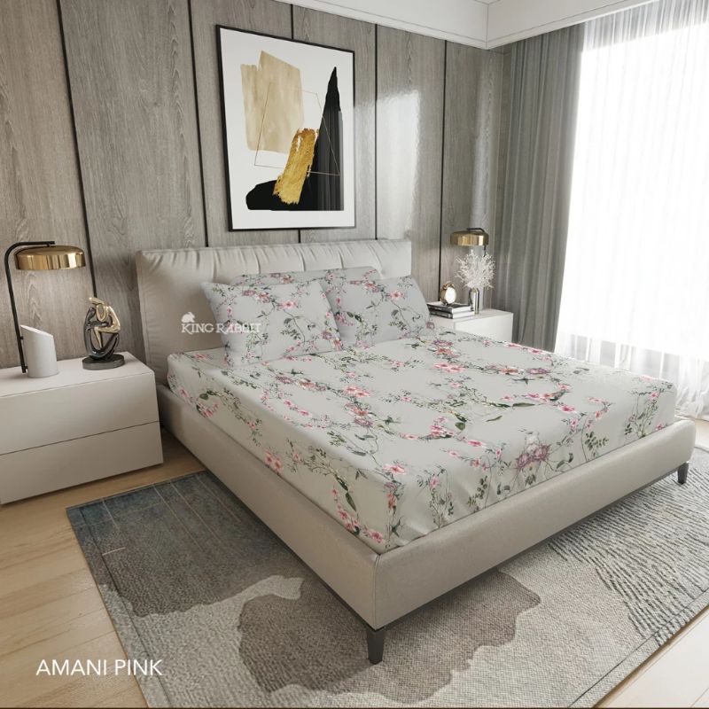 King Rabbit Reserve Sprei Double & Sarung Bantal Guling Motif Amani Pink