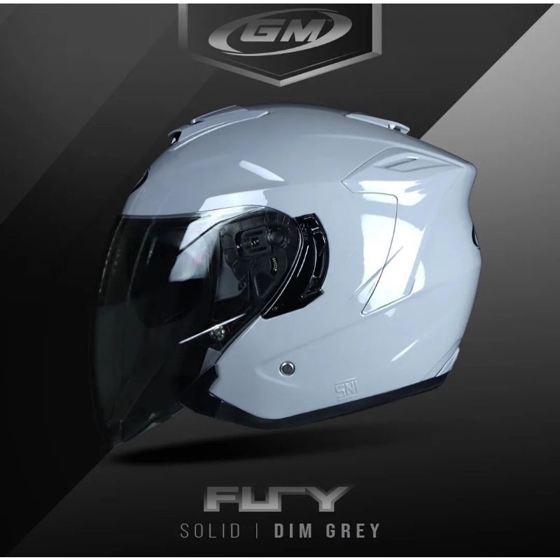 GM FURY DIM GREY GLOSSY SOLID DOUBLE VISOR ORIGINAL | HELM MOTOR HALF FACE FURRY ABU ORI SNI DARK SM