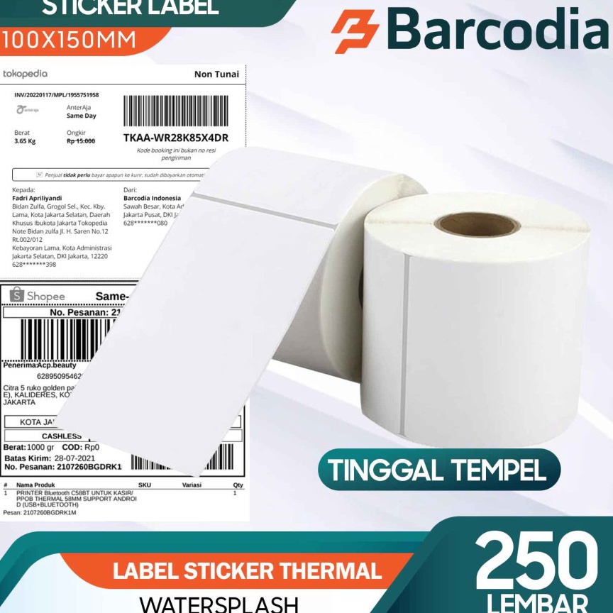 

Terlaris Kertas Label Barcode STIKER Thermal 100 x 150 mm - ISI 250PCS
