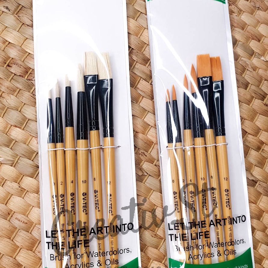 

(RD➛/Q㊛) Kuas Lukis Set V-TEC Cat Akrilik Minyak Air Paint Brush Acrylic Round Flat/ trendings.!!