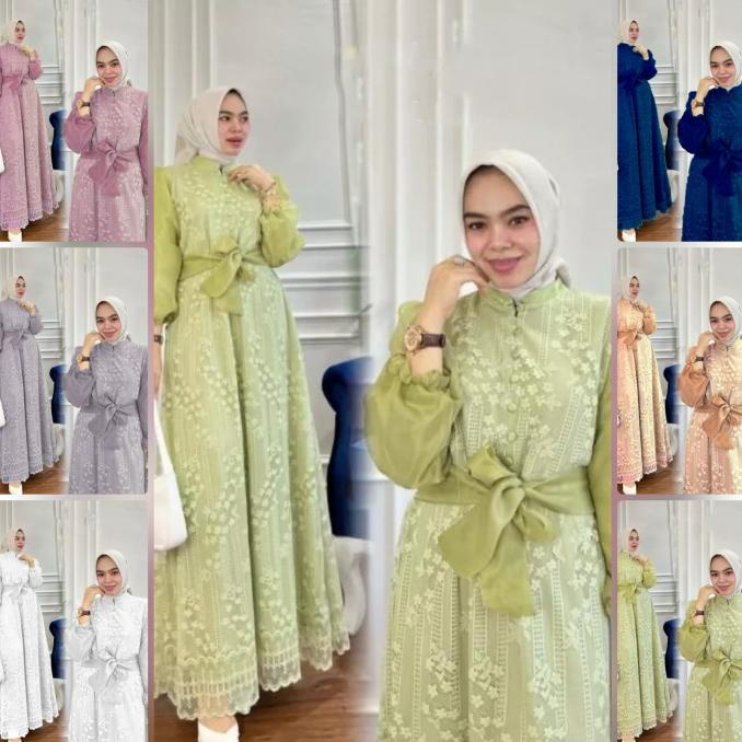 GAMIS DRESS MAXI ANESKA BRUKAT TARO COKSU NAVY HIJAU OLIVE ORGANZA RARARAMADANI7
