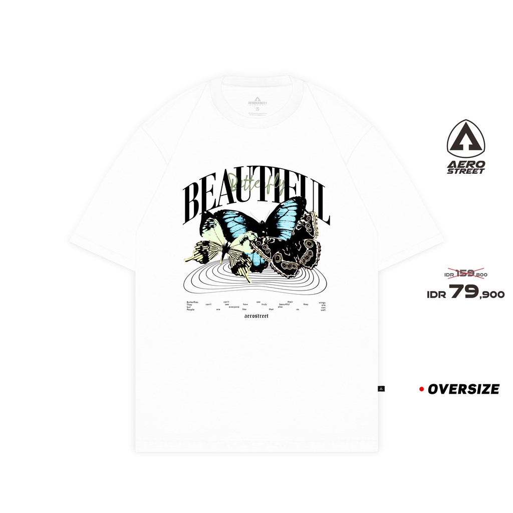 Baju Kaos Aerostreet Oversize Beautifull Butterfly Putih Kaos T-Shirt FBDAA