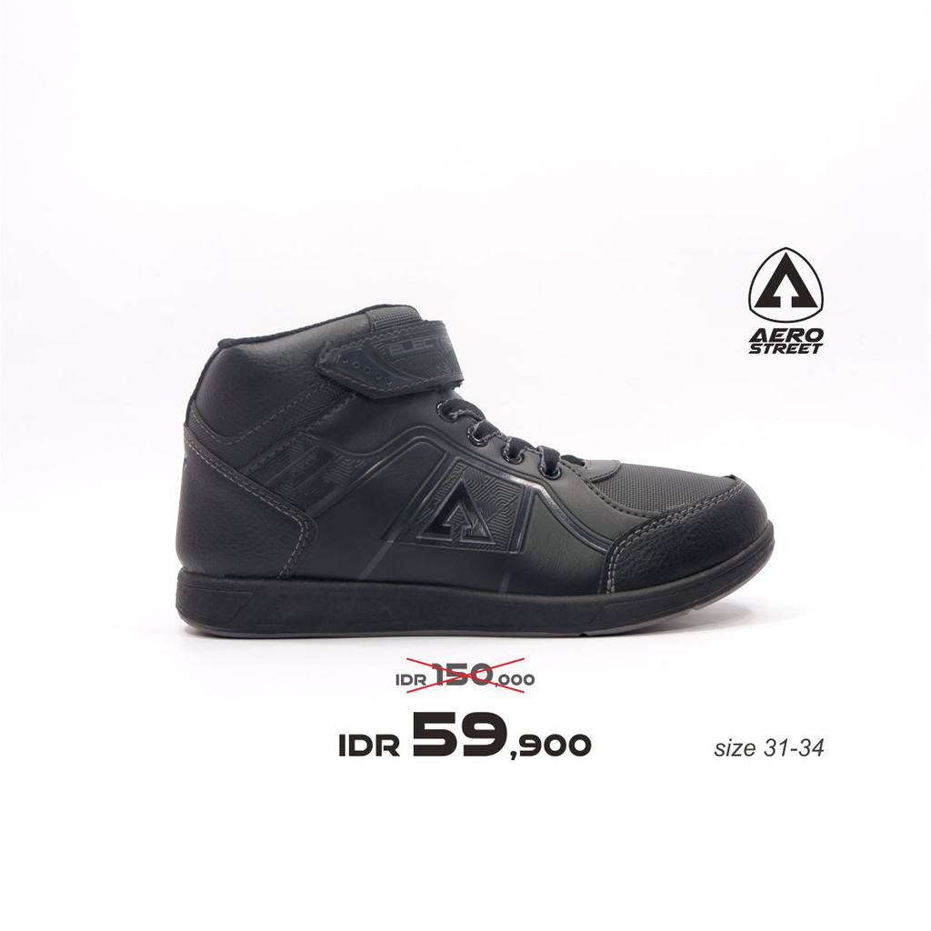 Aerostreet 31-34 Electro Full Black - Sepatu Sneakers Casual Sport Sekolah Pria Wanita Aero Street