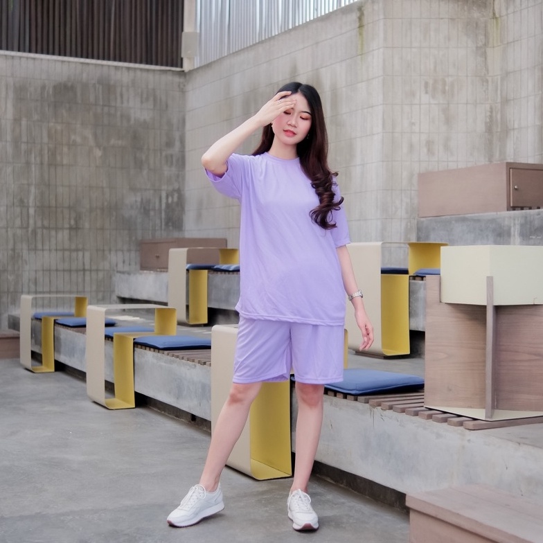 SALE 10.10 Setelan Wanita Polos motif ungu/Setelan copel Import Basic Premium Bahan Import kaos Cato