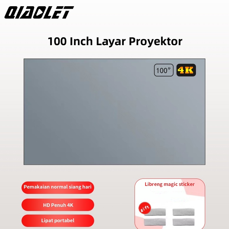 (DXR ✪㊠) QIAOLET Kain Layar Proyektor Dinding Screen 100 Inch Kain Layar Projector Anti Light Ambien