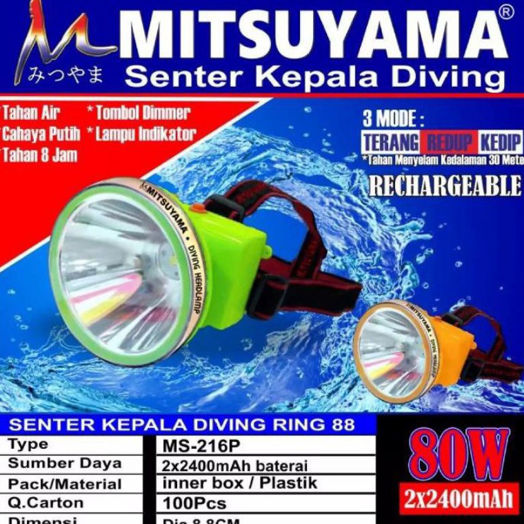 vy COD✅Senter Kepala Selam Diving 80 Watt Mitsuyama MS-216P/K / Head Lamp Diving 80Watt / Senter Kep