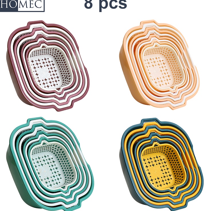 ★★★ STL Keranjang Sayur Saringan 8 Buah Set Sayur Plastik Baskom Cuci Sayur Keranjang Saringan Buah 