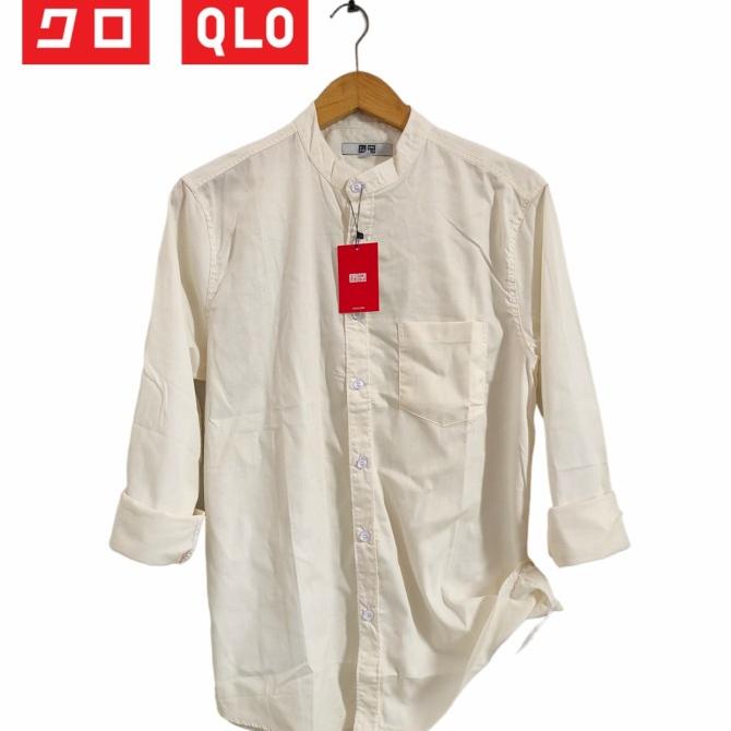 Kemeja Pria Lengan Panjang uniqlo Kerah Shanghai Kemeja Slim Polos