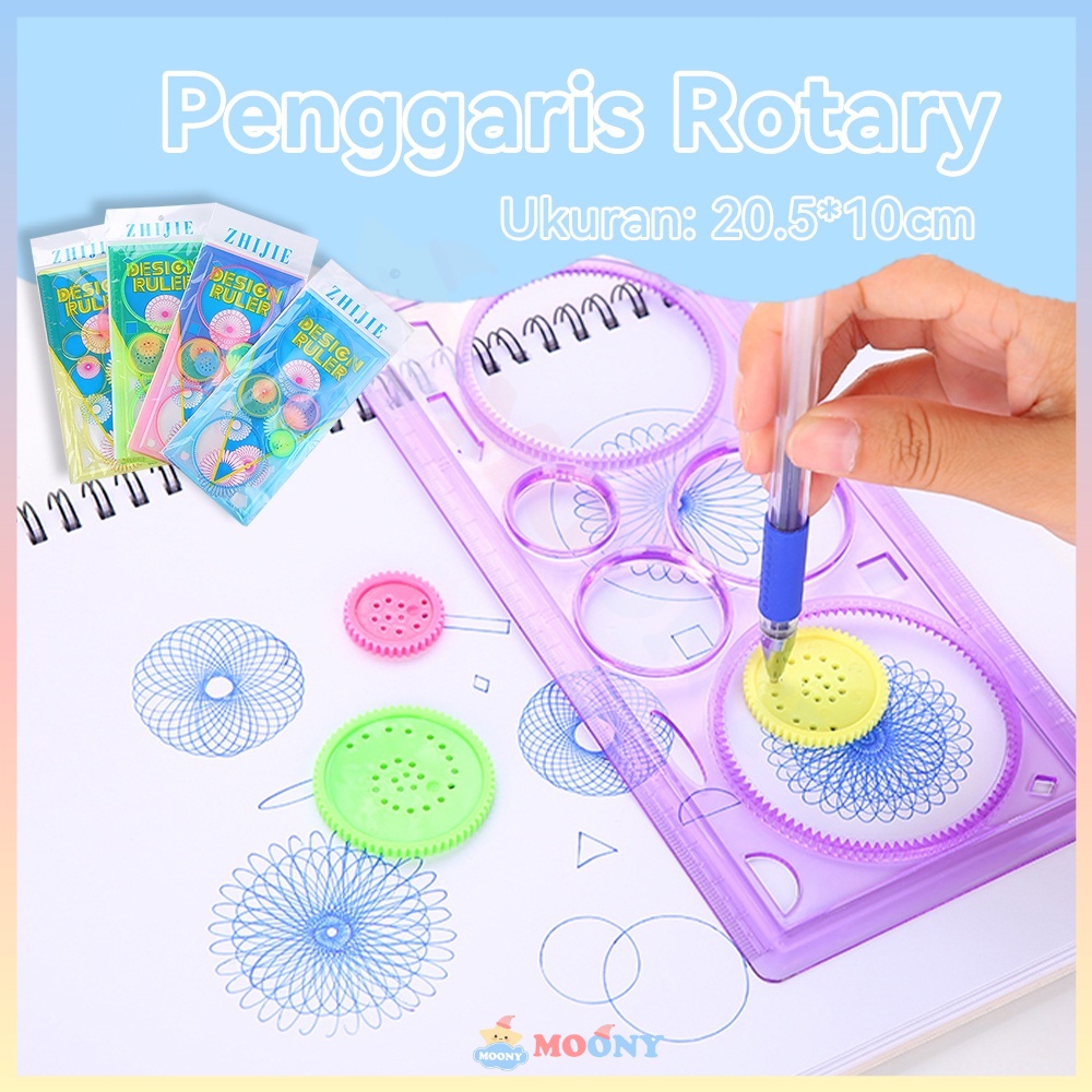 

Moony Penggaris garisan rotary bunga Spirograph geometrik ruler Penggaris rotari kembang