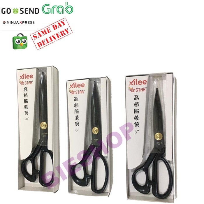 

GUNTING KAIN LDH XILEE 8" 9" 10" BAJA HITAM PEGANGAN BESI + KARET PCS