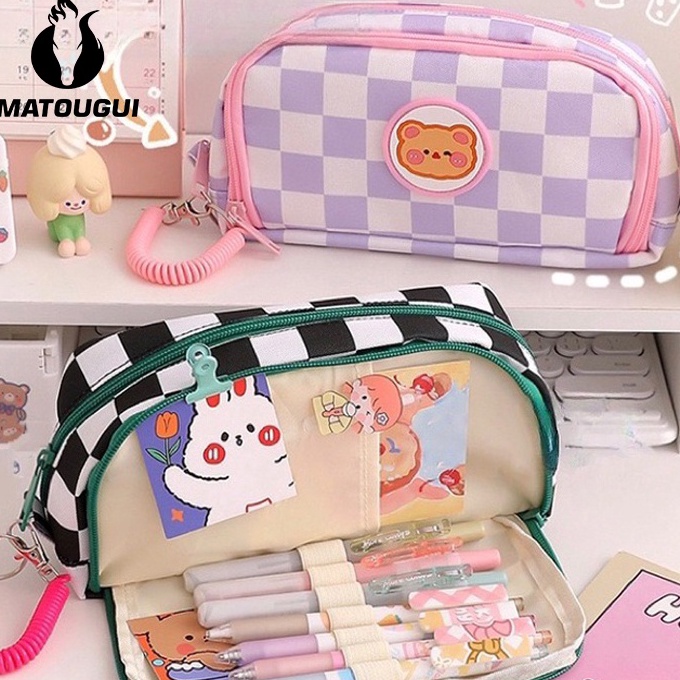 

[Y-D❤❤0) MATOUGUI - Kartun Beruang Pensil Sleting Korea Aesthetic Lucu Import / Pencil case/Premium/Plaid / Zipper/ Kompartmen/ Imut/ Cute/ kelinci/ rabbit/ Alat Tulis Siswa Sekolah Tas Kanvas Tas Gadis- banyak dimiinati.!!