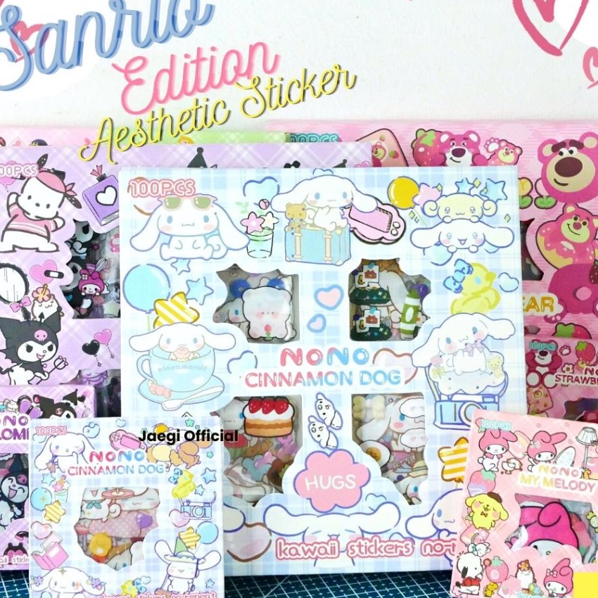 

(VN✮.T➲] JAEGi - Premium Sanrio Sticker Small Box isi 100 Pcs Aesthetic Waterproof Stickersuper.kerren..!