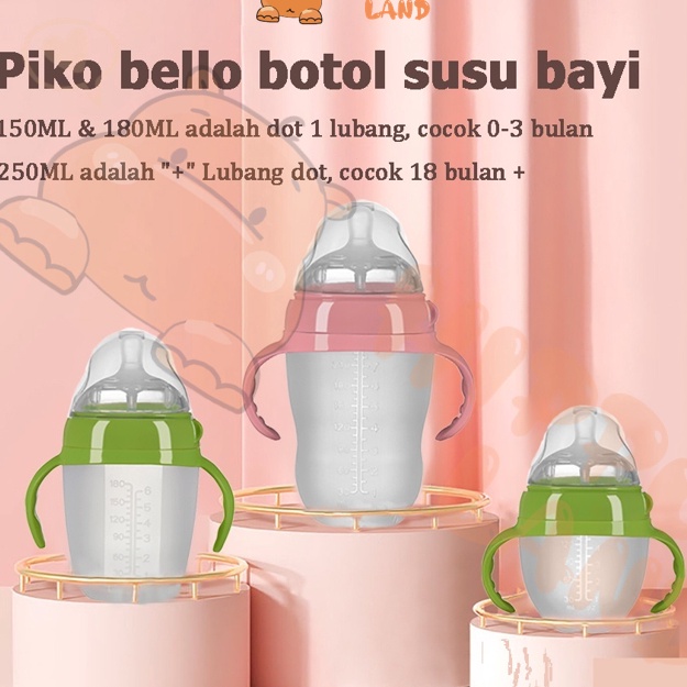 (LS-㊛◆5] HIPPO LAND Botol Silikon Bayi / PIKO BELLO Bayi Botol Susu  18muurah..