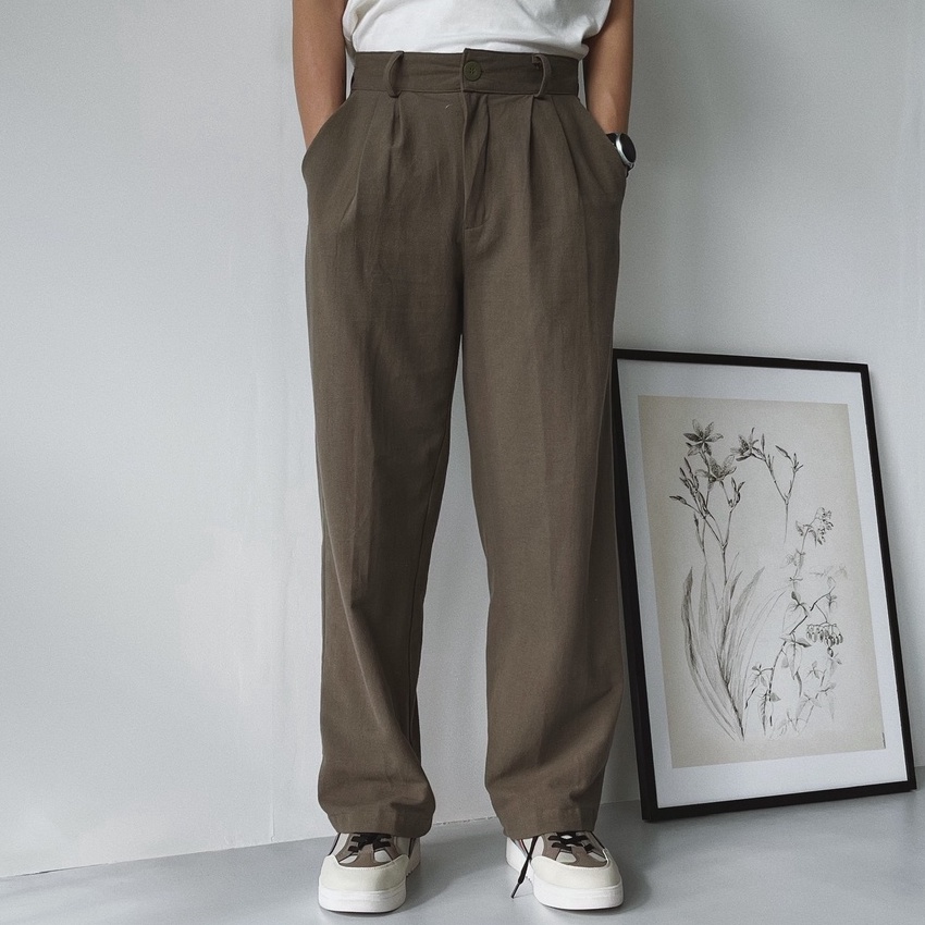 (☑.QDE♡> PLFR Linen Widepants Wood- top.prooduk..