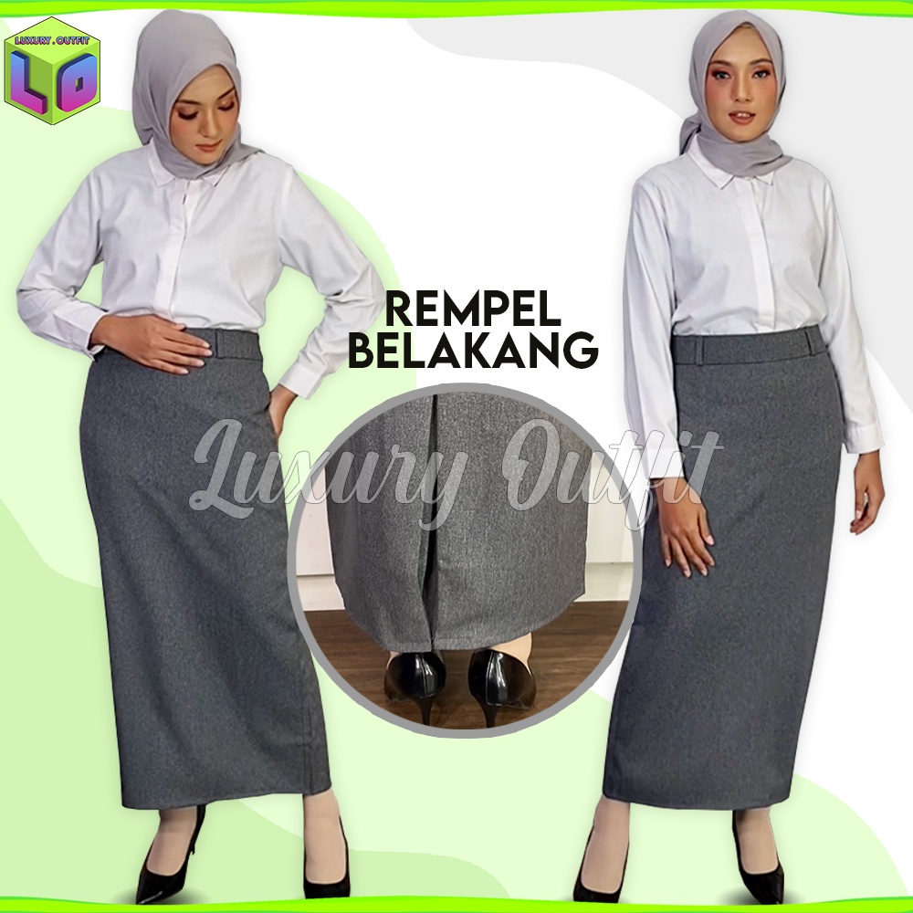 Rok Rampel Wanita Panjang Formal Rempel Bawahan Span Hitam Perempuan Kantoran Androk Lilit Jumbo