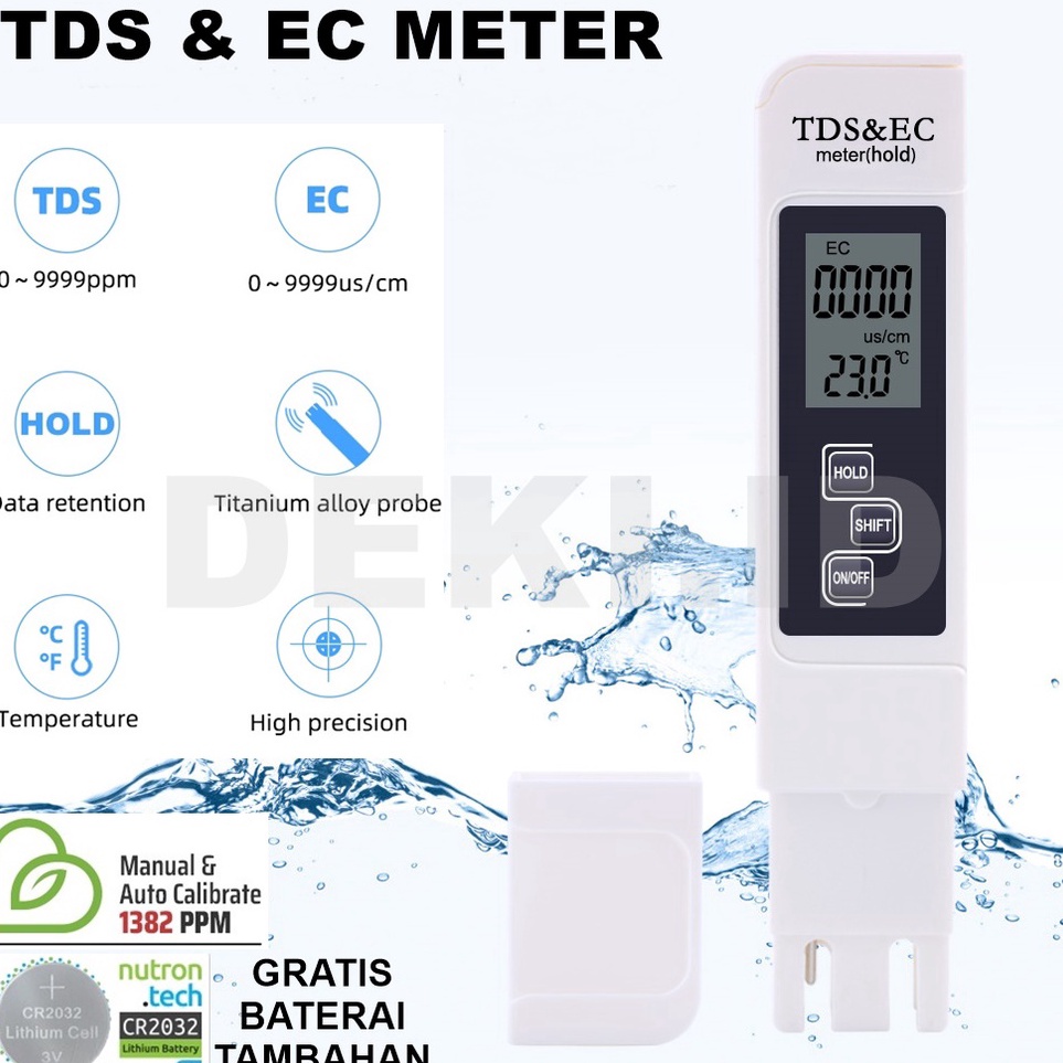 ｀ wV TDS & EC Meter Alat Ukur Hidroponik Manual Auto Kalibrasi ❀ ☑