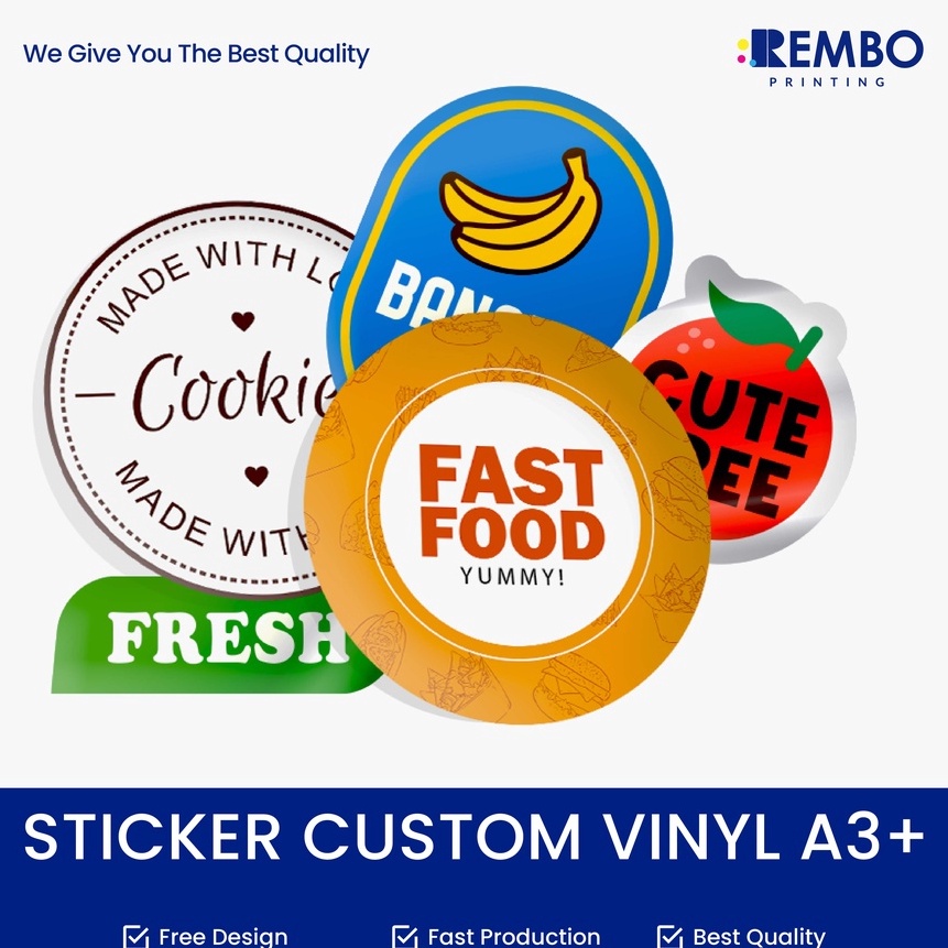 

(FL☞.R✮> Cetak Stiker Custom *ANTI AIR* Sticker Segel Label Makanan Botol Minuman Kemasan Produk Vinyl A3+berkualiitas..!