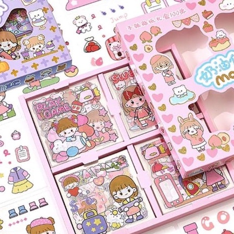 

[☆7IX-➸> STICKER LUCU KARTUN KOREA WATERPROOF / STICKER DECO / STICKER MOMO ELLIE NINI / Aesthetic / Bujo / Scrapbook 1 BOX ISI 100 PCS / MAINAN STICKER - banyak diiminati..!