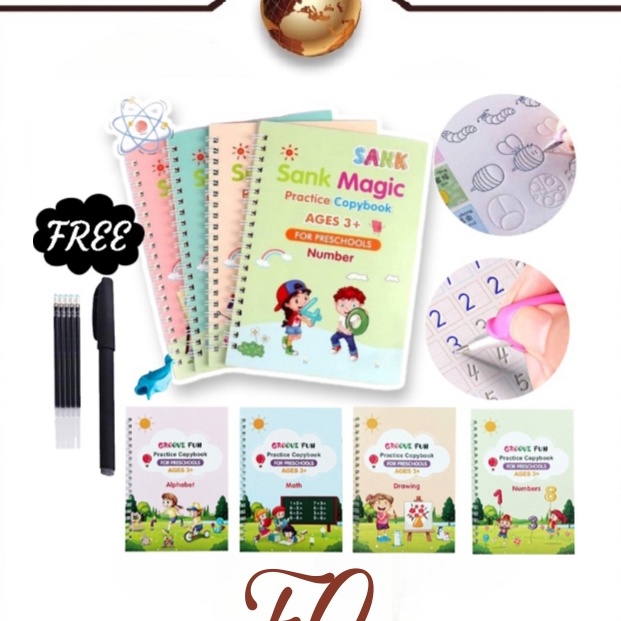 

(♫K7G/✓] (FO) Sank Magic 3D Buku Edukasi Anak Belajar Menulis Untuk TK Angka & Huruf / buku magic/Magic Practice Book 1 set isi 4 buku + pen + / terrviral..