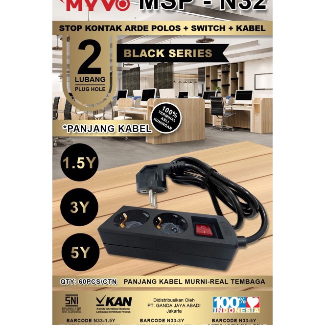 (3➸S✮ T) STOP KONTAK HITAM + KABEL + SWICTH MYVO / berkuaalitas.