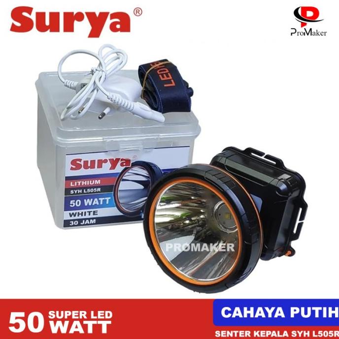 Senter Kepala LED Surya 50 Watt SYH L505R Water Resistant Cahaya Putih