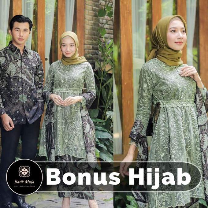[X.♫㊚DQ> (ADA JUMBO) Kebaya batik Couple MECA Tunik Army Hijau sage| Kebaya wisuda kebaya hijau Sage