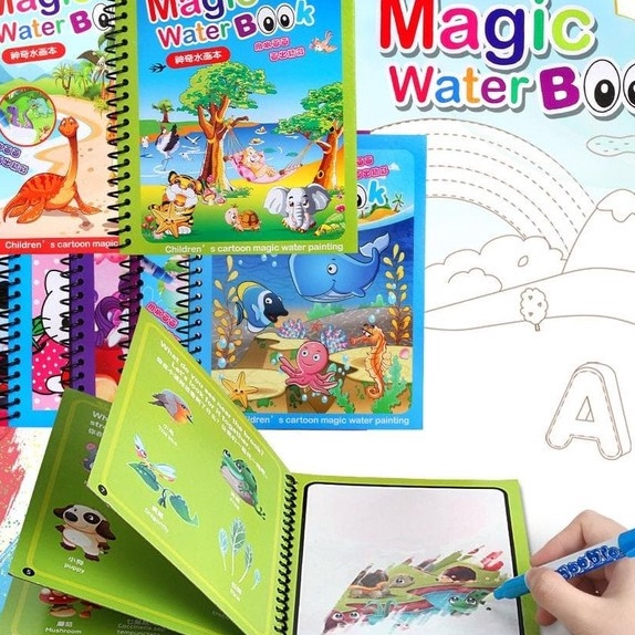 

(QZ-✔K㊖) Magic Water Book Buku Air Gambar Warna Free Pena mainan anak Edukasi / viraal..