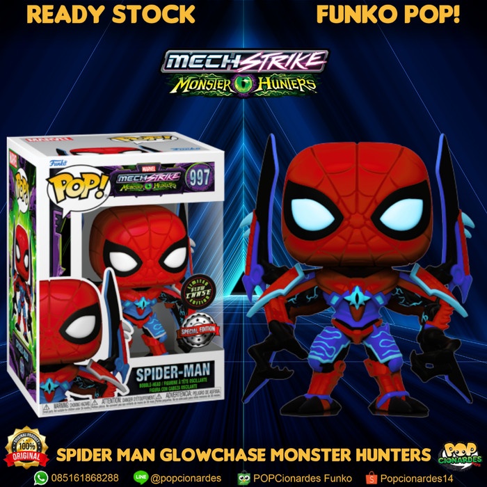 HOT SALE FUNKO POP MARVEL - MECHSTRIKES MONSTER HUNTER SPIDERMAN GLOWCHASE #997 TERBARU