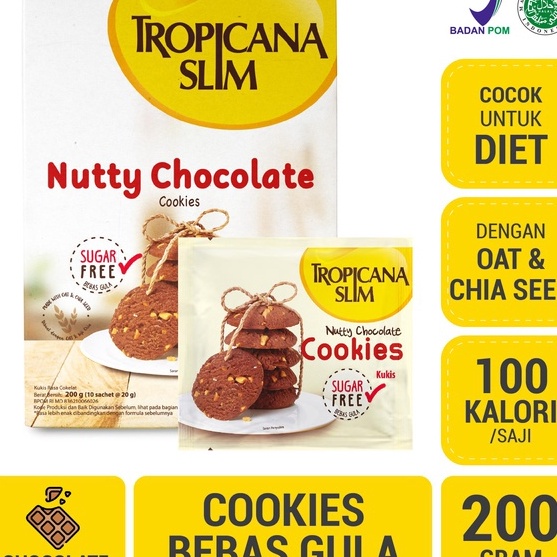 

[2☎ Q㊚Y] Tropicana Slim Nutty Cookies Chocolate 200gr - Snack Biskuit Diet Rendah Kalori Bebas Gulaberkuaalitas◆!