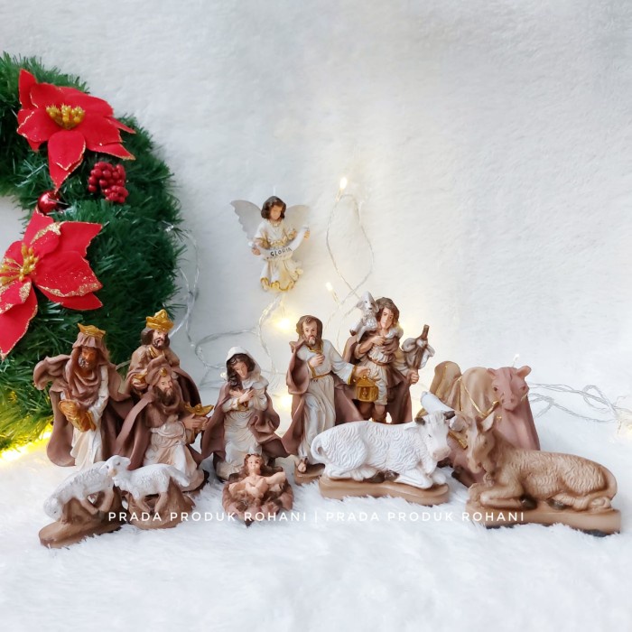 Patung Set Natal 15cm warna krem/Patung Natal/Nativity Set/Kado Natal/
