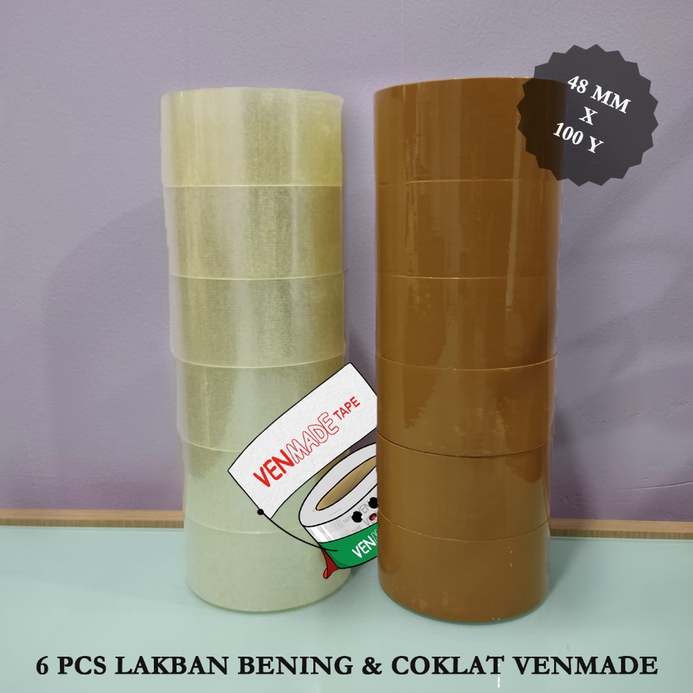 

90 6 PCS LAKBAN COKLAT MERK VENMADE 48MM X 100Y ! 92