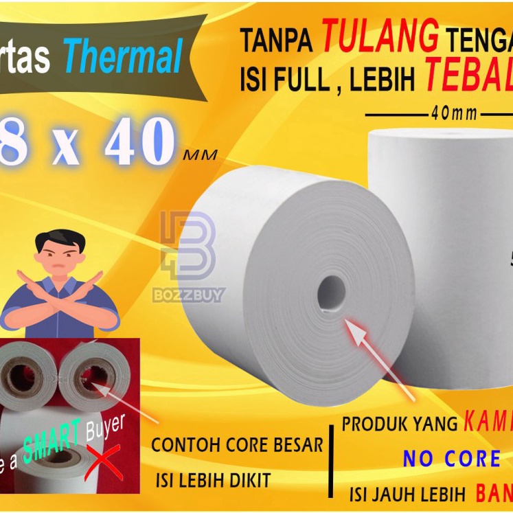 

(0F.☛T☎] Bozzbuy - 58 X 40 MM Kertas Struck Printer Thermal TEBAL 58x40mm ISI 10 Roll- viraal!