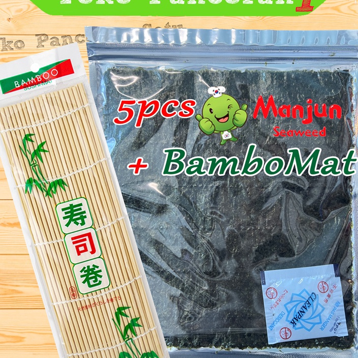 

(R㊚15L/➲> MANJUN Nori Sushi Halal 5 lembar /Yakinori Import Kimbab/ Gimbab / Lembar Rumput Laut/Bamboo mat - superr.keren!