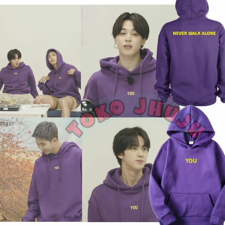 Terlaris.. Hoodie Jumper BTS Made by Jimin You Never Walk Alone Seven with you sablon kuning