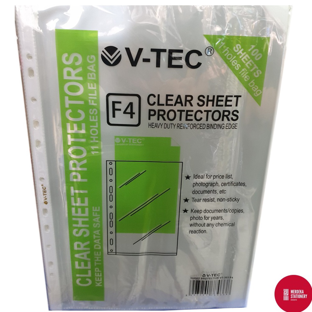 

Premium Clear Sheet Protector V-TEC F4 11 holes/lubang File Bag 100 Lembar 0IS