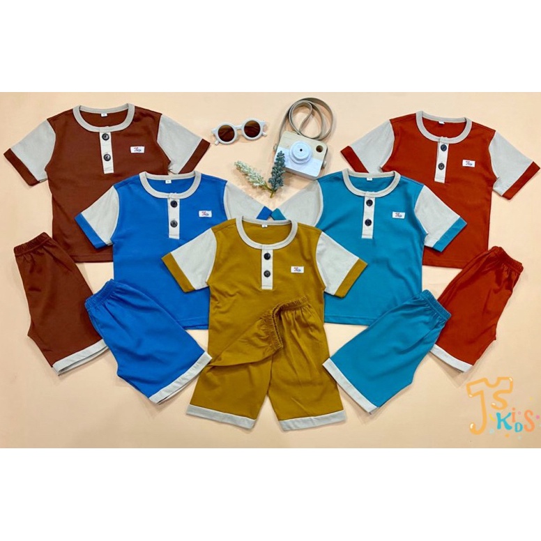 Chekout.. JISA Kids - NEW Baju Anak/ Setelan Anak Kiano Set Warna Kombinasi Celana Pendek Baju Pende